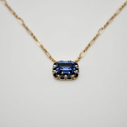 Lab Sapphire Gold Trombone Chain Necklace, 18K Gold