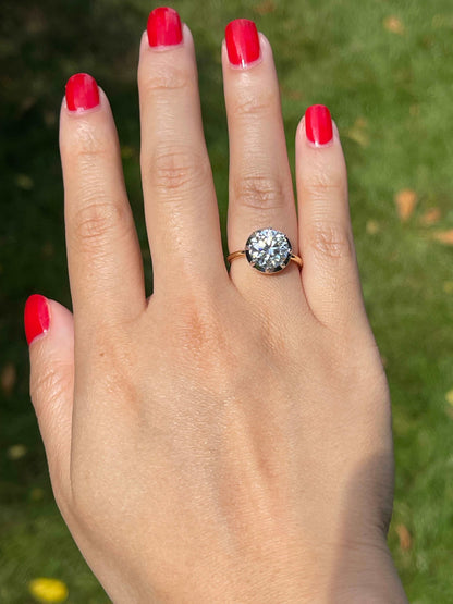 Georgian Victorian Moissanite Button Back Collet Ring, 3.35 Ct, view 5