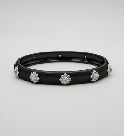 Engraved Fabric Silk Diamond Bangle, 18K Gold, view 2