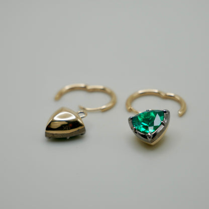 Trillion Cut Emerald Georgian Victorian Gold Earrings, 18K Blackened Gold, view 6