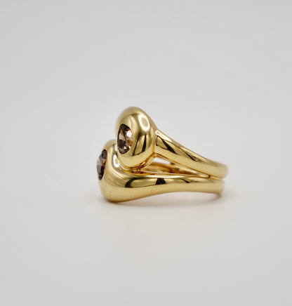 Moi et Toi Double Pear Shaped Champagne Diamond Wrap Ring, 18K Yellow Gold, view 2