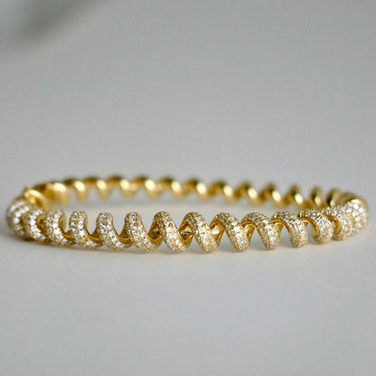 Fusilli Rotini Spiral Gold Moissanite Bangle
