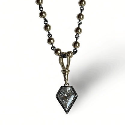 Georgian Victorian Ball Sphere Chain Shield Portrait Lab Diamond or Moissanite Pendant, 18K Gold