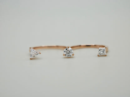 Gold Princess, Triangle and Round Diamond Double Ring, 18K Gold, view 2