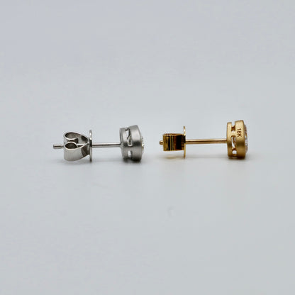Mismatched Champagne Heart and White Oval Lab Diamond Bezel Studs in 14K or 18K Matte Gold