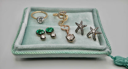 Oval Emerald and Round Moissanite Georgian Victorian Gold Hoop Earrings, view 6