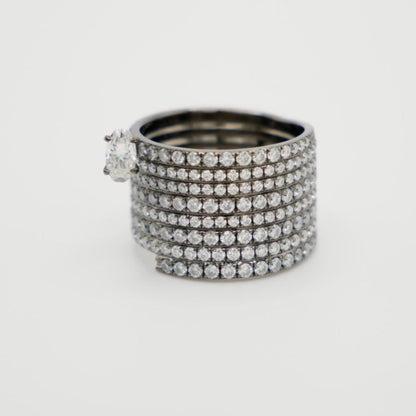 Oval Moissanite Ring with Pavé Rows, 18K Gold