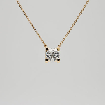 Round Lab Diamond or Moissanite Floating Necklace, 18K Gold