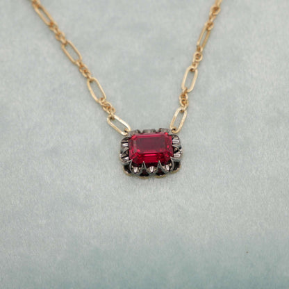 Lab Ruby Gold Trombone Chain Necklace, 18K Gold, view 7