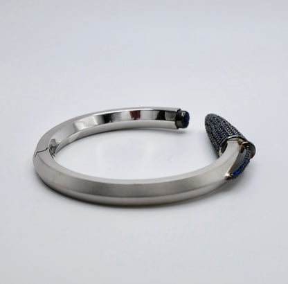 Pen Bangle with Lab Grown Blue Sapphire Pavé, 18K White Gold Filled, view 3