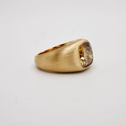Cushion Cut Lab Grown Champagne Diamond Puff Ring, 18K Gold, view 3