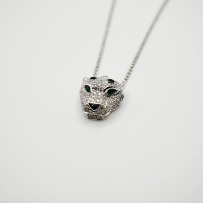 Pave Diamond Panther Necklace, 18K Gold, view 2