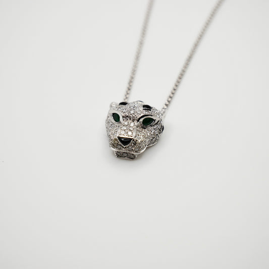 Pave Diamond Panther Necklace, 18K Gold, view 2