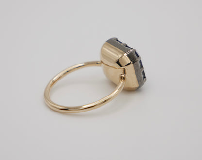 Georgian Victorian Emerald Cut Blue Sapphire Button Back Collet Ring, view 4