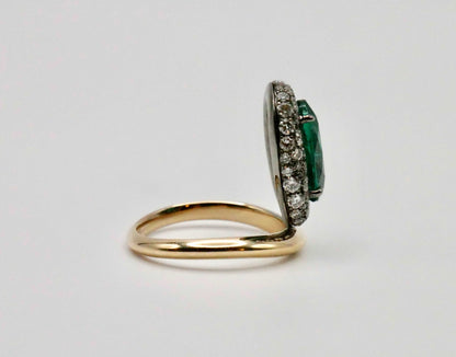 Oval Columbian Emerald Donut Ring with Pave Lab Diamonds, 18K Gold, view 4