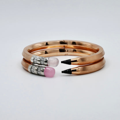 Pencil Bangle with Moissanite and Pink Nephrite, 18K Gold Filled, Ready to Ship