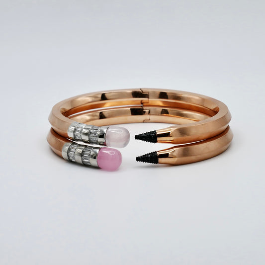 Pencil Bangle with Moissanite and Pink Nephrite, 18K Gold Filled, Ready to Ship
