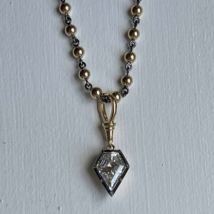 Georgian Victorian Ball Sphere Chain Shield Portrait Lab Diamond or Moissanite Pendant, 18K Gold, view 2