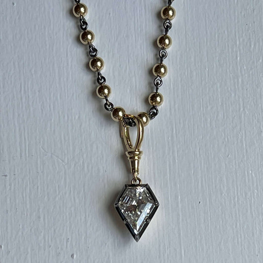 Georgian Victorian Ball Sphere Chain Shield Portrait Lab Diamond or Moissanite Pendant, 18K Gold, view 2