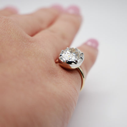 Georgian Victorian Oval Moissanite and Platinum Button Back Collet Ring, view 10