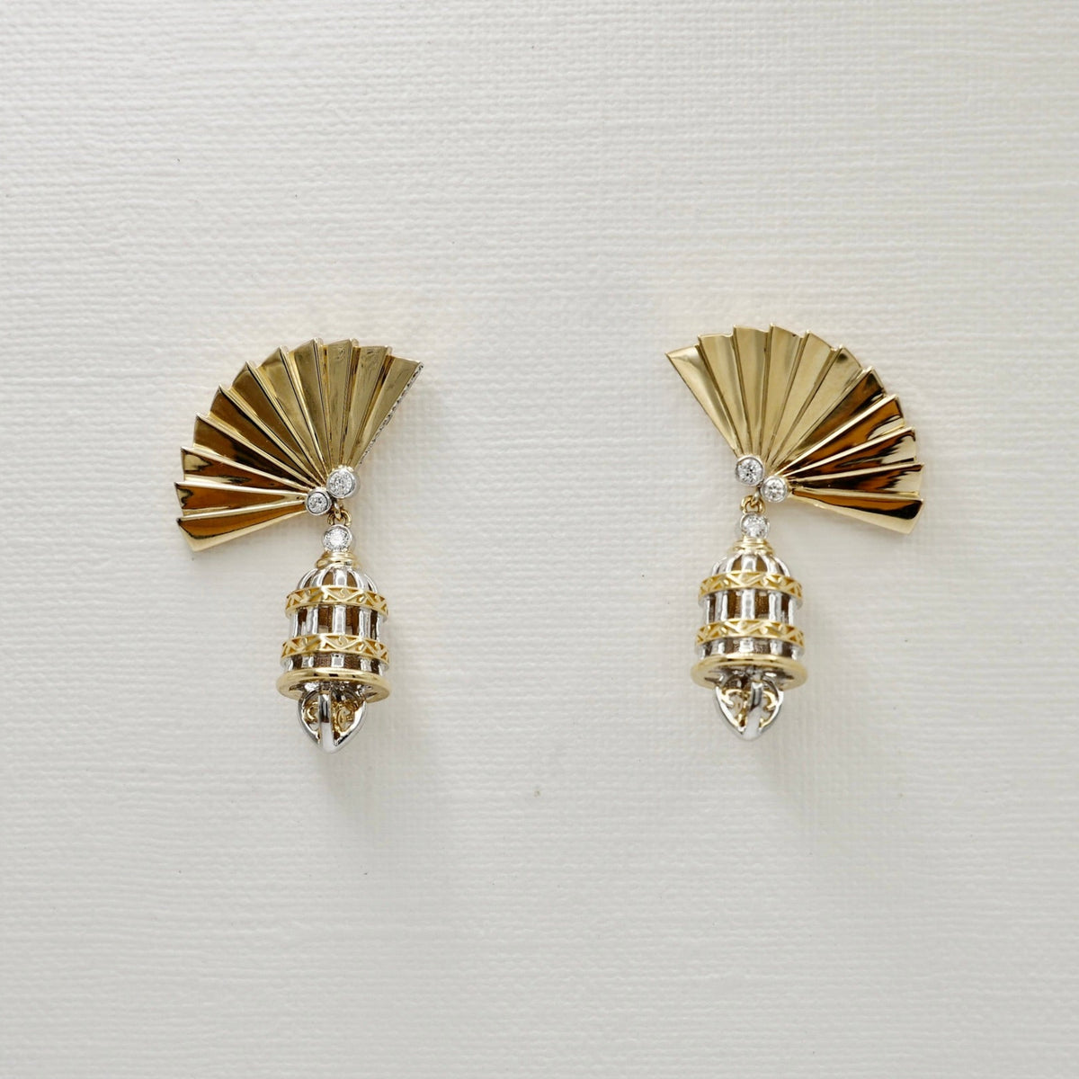 Art Deco Fan Drop Earrings, 14K or 18K Gold and Moissanite