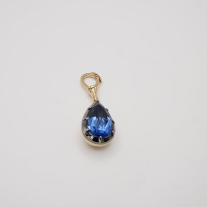 Georgian Victorian Pear Cornflower Blue Sapphire Gold Ball Chain Pendant, view 3