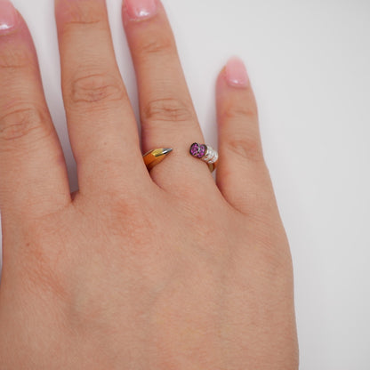 Pencil Ring with Moissanites and Lab Rubies, 18K Gold Filled, view 5