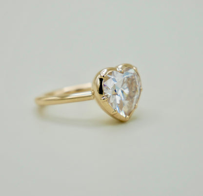 Georgian Victorian Heart Shaped Moissanite and Gold Collet Button Back Ring, 4 Ct, view 3