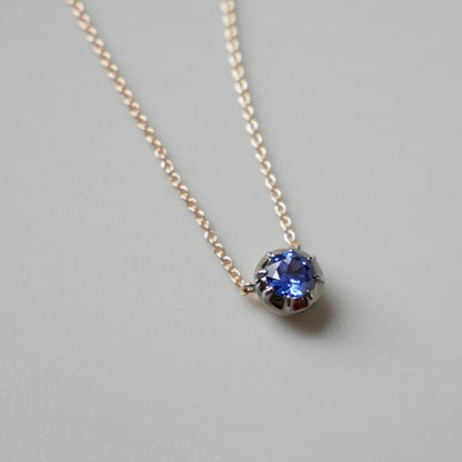 Round Lab Sapphire Georgian Victorian Gold Necklace, 18K Gold