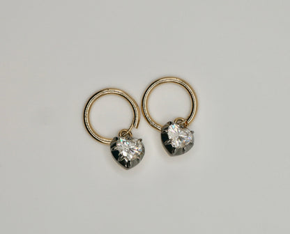 Heart Georgian Victorian Hoop Earrings, Lab Diamond or Moissanite, view 7