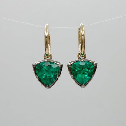 Trillion Cut Emerald Georgian Victorian Gold Earrings, 18K Blackened Gold