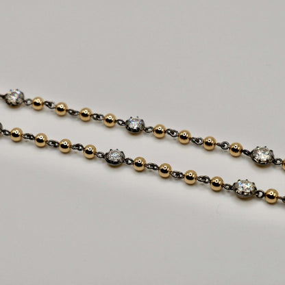 Georgian Victorian Art Deco Ball Chain Necklace with 7 Diamonds or Moissanites