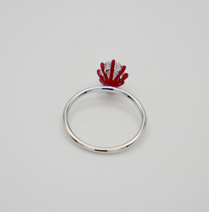 Oval Moissanite Ring with Red Enameled Claw Prongs in Red Gold - Unique Engagement Ring, 14K Gold, view 4