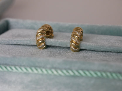 Diamond Croissant Huggies or Hoops, 18K Gold, view 4