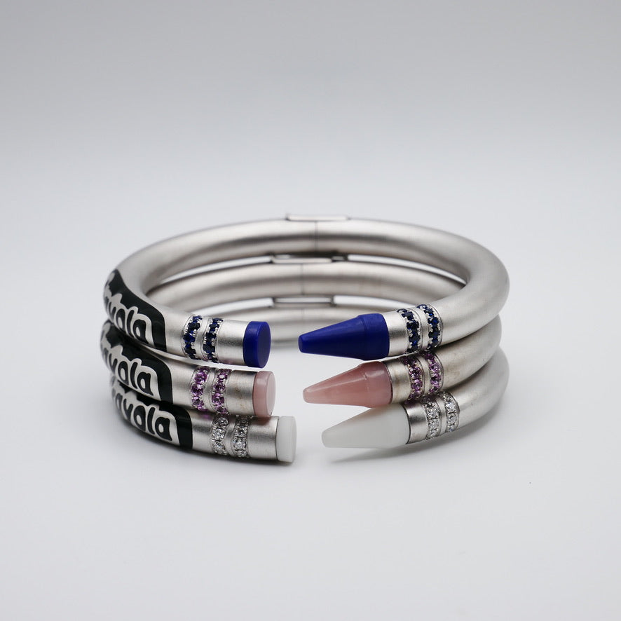 Customizable Crayon Bracelet with Pink Coral and Pink Moissanites