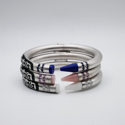 Customizable Crayon Bracelet with Pink Coral and Pink Moissanites