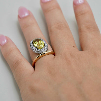 Oval Sapphire Donut Ring with Pave Moissanites, 18K Gold, view 7