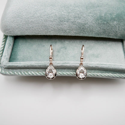Pear Moissanite Hook Drop Earrings and, 14K Gold, view 7