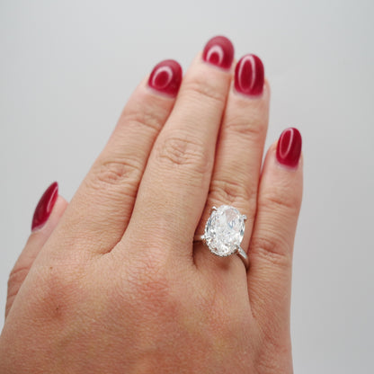 Oval Cut Lab Diamond Tiger Prong Basket Ring in Platinum, view 4