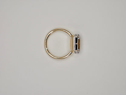 Georgian Victorian Emerald Cut Moissanite Button Back Collet Ring, White Gold, view 7