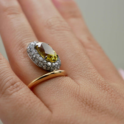 Oval Sapphire Donut Ring with Pave Moissanites, 18K Gold, view 8