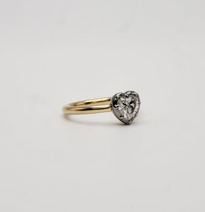 Georgian Victorian Heart Shaped Moissanite and Gold Collet Button Back Ring, view 3