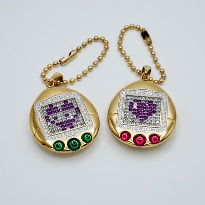 Pet Egg Pendant with Moissanites and Gemstones on Ball Chain, 18K Gold Filled, view 9