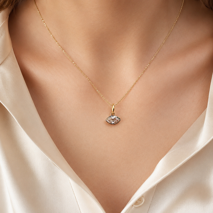 Pink Marquise Lab Diamond Pendant in Georgian Collet, 18K Gold, view 7
