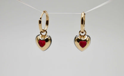 Heart Cut Ruby Georgian Victorian Gold Earrings, 18K Gold, view 2