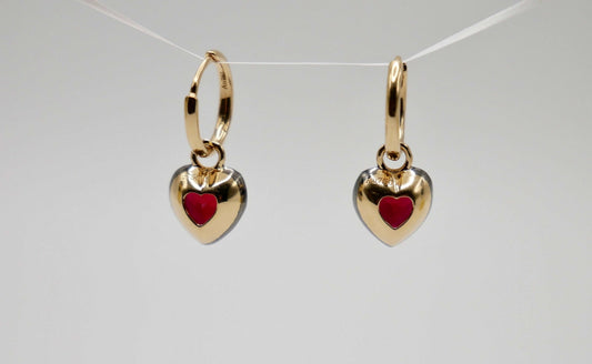 Heart Cut Ruby Georgian Victorian Gold Earrings, 18K Gold, view 2