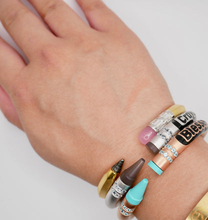 Customizable Crayon Bracelet with Grey Agate and Moissanites, Gold Filled, view 12