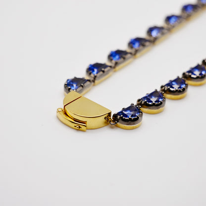 Georgian Victorian Riviere Scalloped Half Moon Collet Sapphire Tennis Necklace, view 3