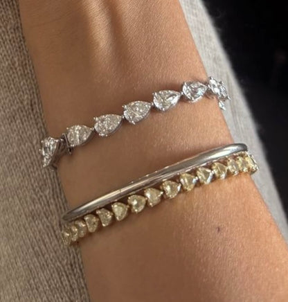Heart Cut Fancy Lab Diamond Tennis Bracelet, 18K Gold, view 4
