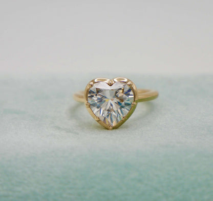 Georgian Victorian Heart Shaped Moissanite and Gold Collet Button Back Ring, 4 Ct, view 2
